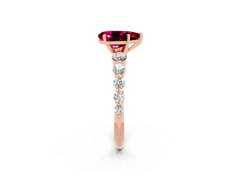 Rose gold Pear Cut Solitaire Garnet Ring with Pave Band and Four-Prong Setting_2