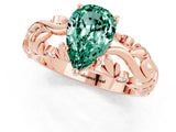 Rose gold Pear Cut Solitaire Green Sapphire Leaf-Inspired Vine Band Ring with Prong Setting_1