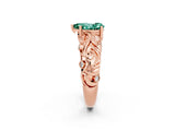 Rose gold Pear Cut Solitaire Green Sapphire Leaf-Inspired Vine Band Ring with Prong Setting_2