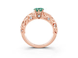 Rose gold Pear Cut Solitaire Green Sapphire Leaf-Inspired Vine Band Ring with Prong Setting_3