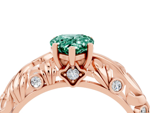 Rose gold Pear Cut Solitaire Green Sapphire Leaf-Inspired Vine Band Ring with Prong Setting_4