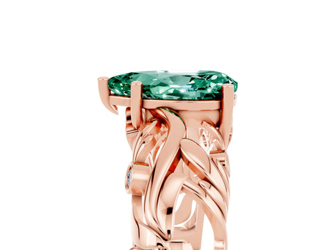Rose gold Pear Cut Solitaire Green Sapphire Leaf-Inspired Vine Band Ring with Prong Setting_5
