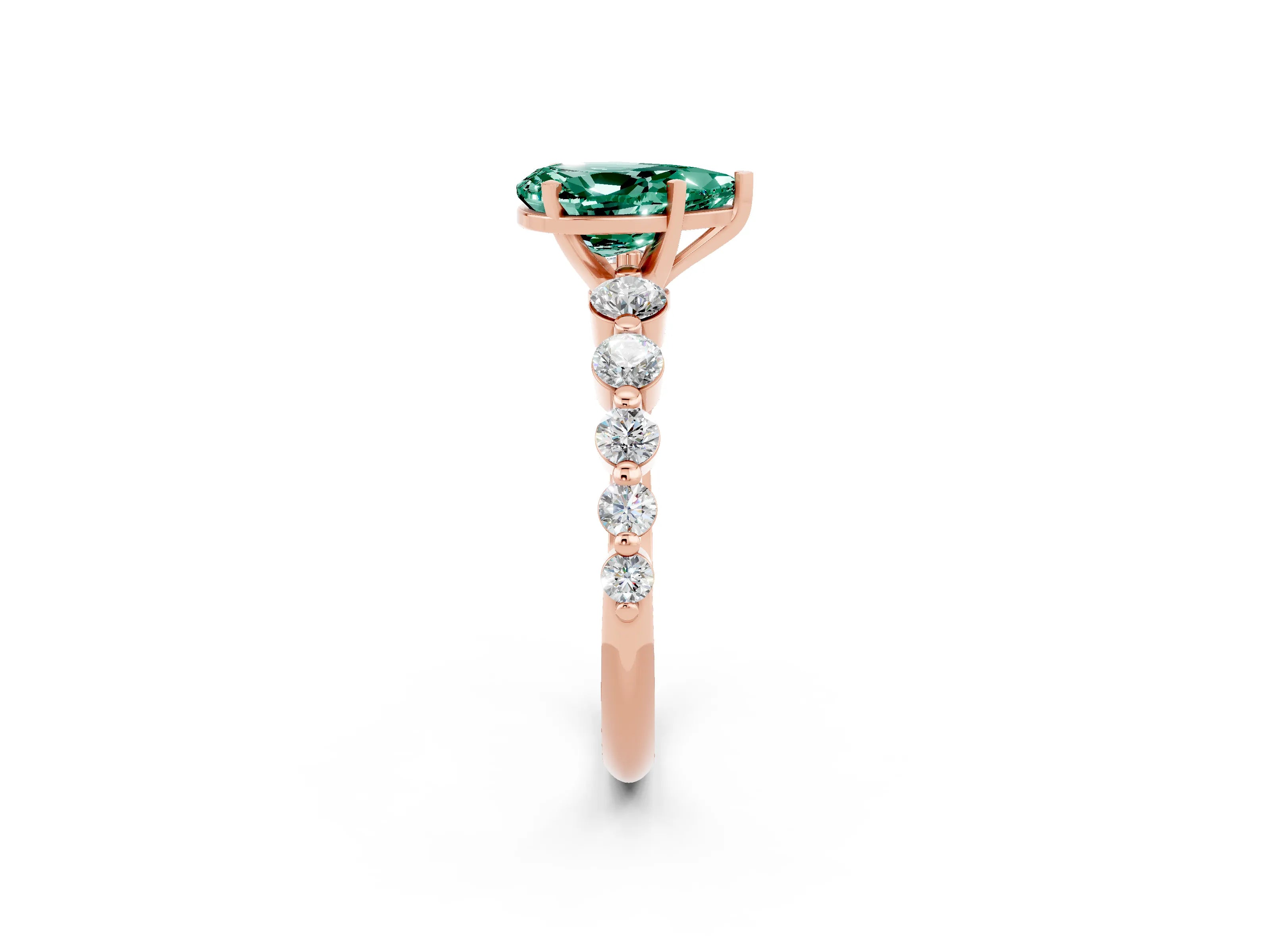 Rose gold Pear Cut Solitaire Green Sapphire Ring with Pave Band and Four-Prong Setting_2