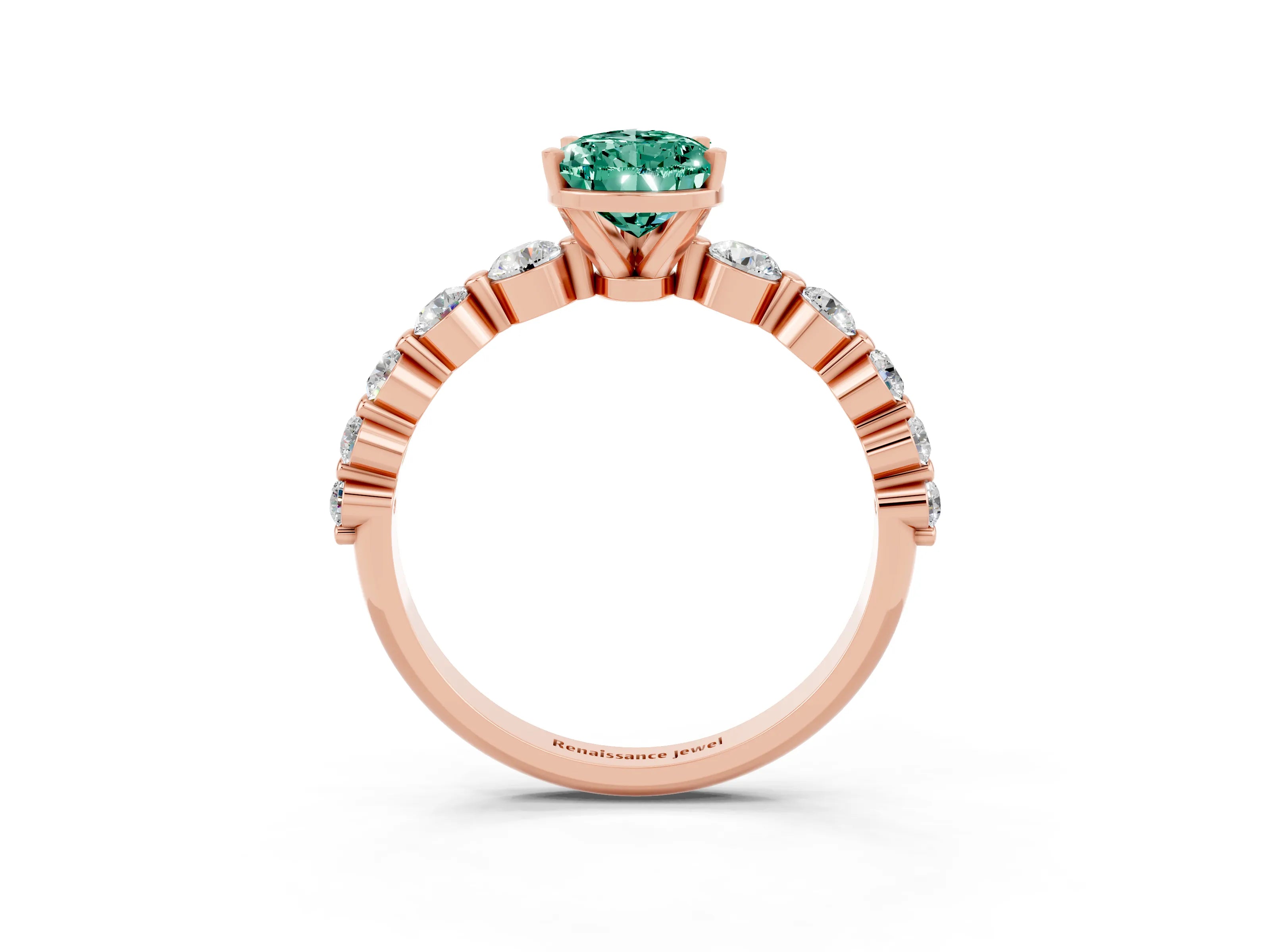 Rose gold Pear Cut Solitaire Green Sapphire Ring with Pave Band and Four-Prong Setting_3