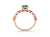 Rose gold Pear Cut Solitaire Green Sapphire Ring with Pave Band and Four-Prong Setting_3