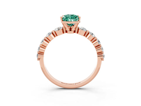 Rose gold Pear Cut Solitaire Green Sapphire Ring with Pave Band and Four-Prong Setting_3