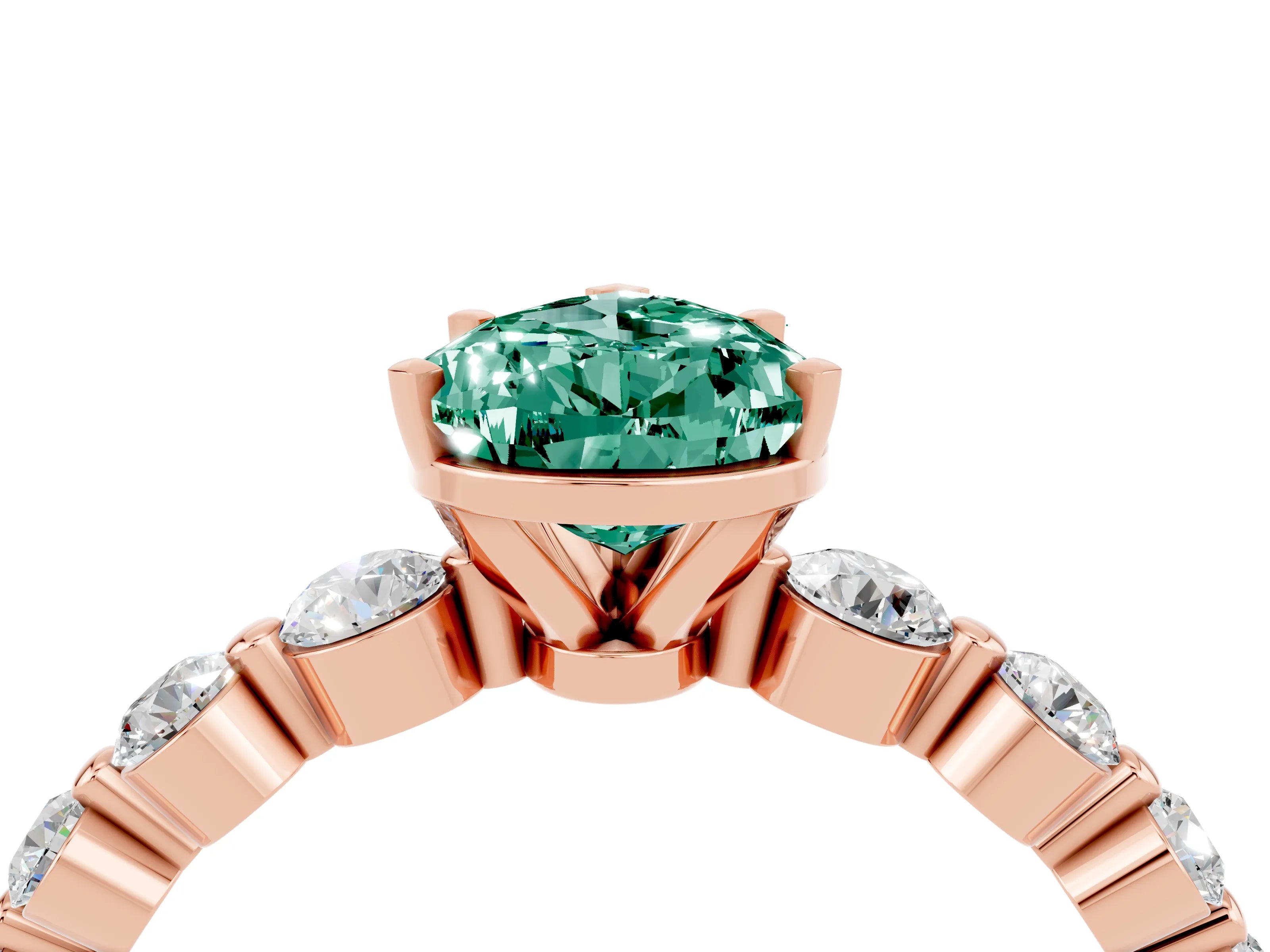 Rose gold Pear Cut Solitaire Green Sapphire Ring with Pave Band and Four-Prong Setting_4