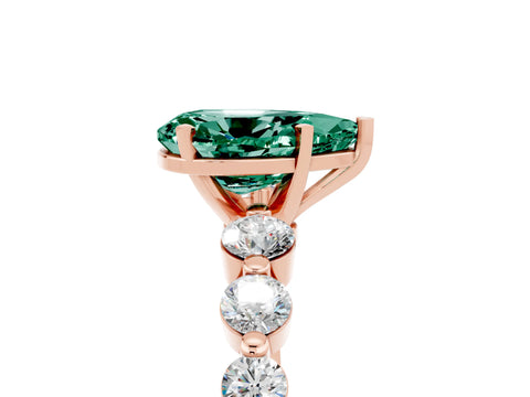 Rose gold Pear Cut Solitaire Green Sapphire Ring with Pave Band and Four-Prong Setting_5