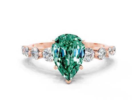 Rose gold Pear Cut Solitaire Green Sapphire Ring with Pave Band and Four-Prong Setting