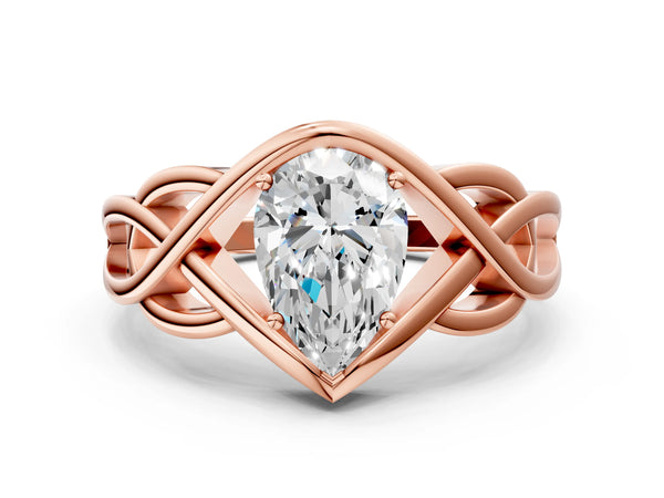 Rose Gold Pear-Shaped Woven Solitaire Engagement Ring Setting