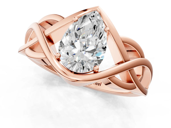 Rose Gold Pear-Shaped Woven Solitaire Engagement Ring Setting