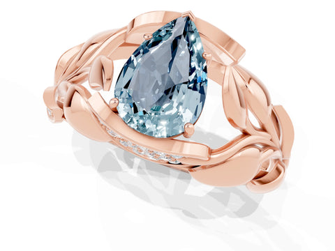 Rose gold Pear Cut Solitaire Leaf-Inspired Engagement Ring with Prong Setting_1