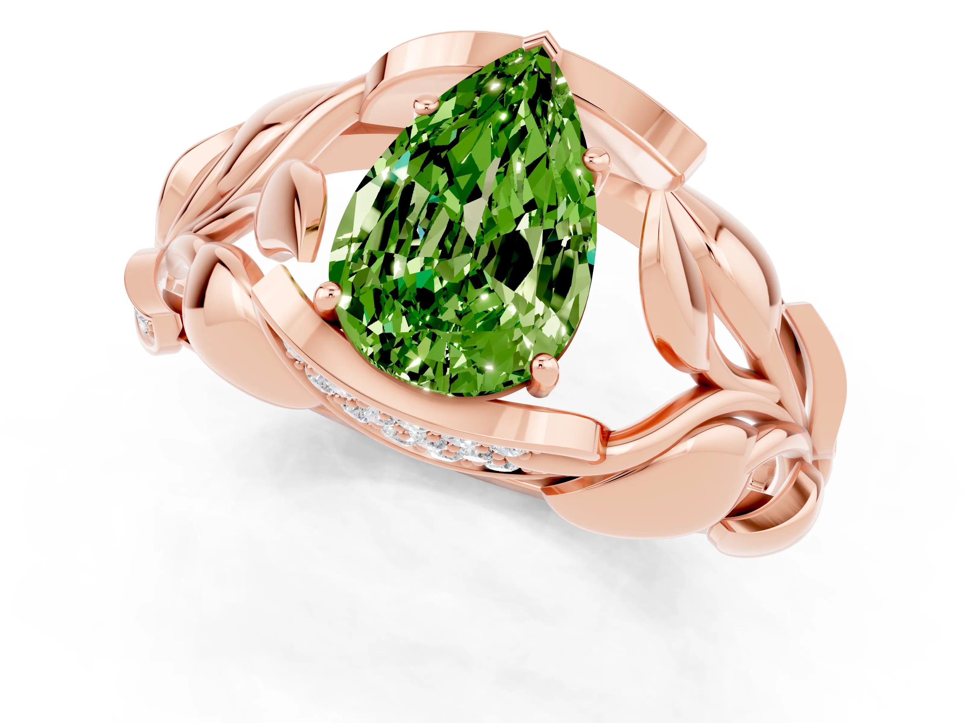 Rose gold Pear Cut Solitaire Leaf-Inspired Engagement Ring with Prong Setting_1