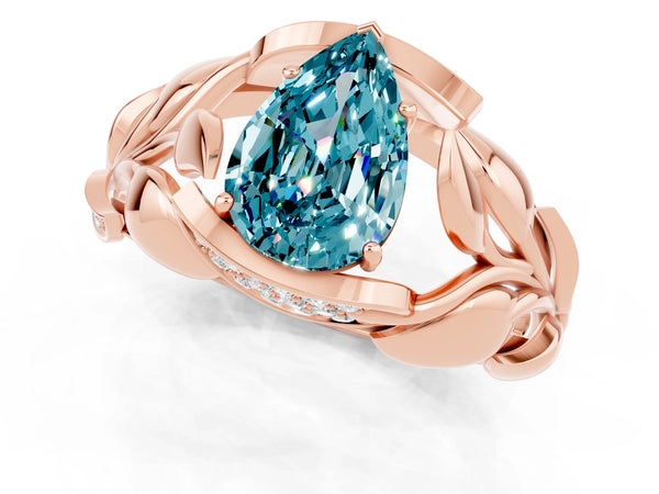 Rose gold Pear Cut Solitaire Leaf-Inspired Engagement Ring with Prong Setting
