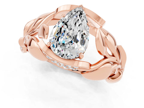Rose gold Pear Cut Solitaire Leaf-Inspired Engagement Ring with Prong Setting_1
