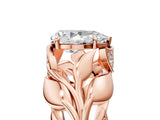 Rose gold Pear Cut Solitaire Leaf-Inspired Engagement Ring with Prong Setting_24