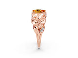 Rose gold Pear Cut Solitaire Leaf-Inspired Engagement Ring with Prong Setting_2