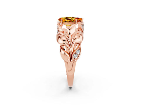 Rose gold Pear Cut Solitaire Leaf-Inspired Engagement Ring with Prong Setting_2