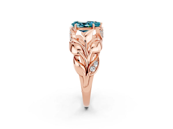 Rose gold Pear Cut Solitaire Leaf-Inspired Engagement Ring with Prong Setting