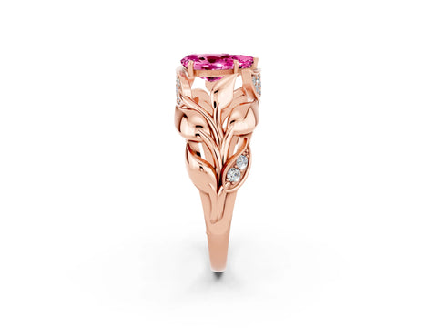 Rose gold Pear Cut Solitaire Leaf-Inspired Engagement Ring with Prong Setting_2