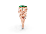 Rose gold Pear Cut Solitaire Leaf-Inspired Engagement Ring with Prong Setting_2