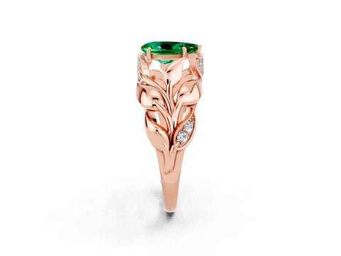 Rose gold Pear Cut Solitaire Leaf-Inspired Engagement Ring with Prong Setting_2