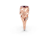 Rose gold Pear Cut Solitaire Leaf-Inspired Engagement Ring with Prong Setting_2