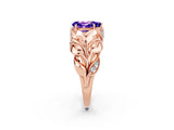 Rose gold Pear Cut Solitaire Leaf-Inspired Engagement Ring with Prong Setting_2
