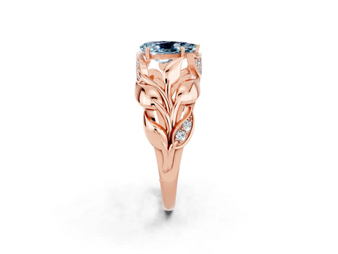 Rose gold Pear Cut Solitaire Leaf-Inspired Engagement Ring with Prong Setting_2