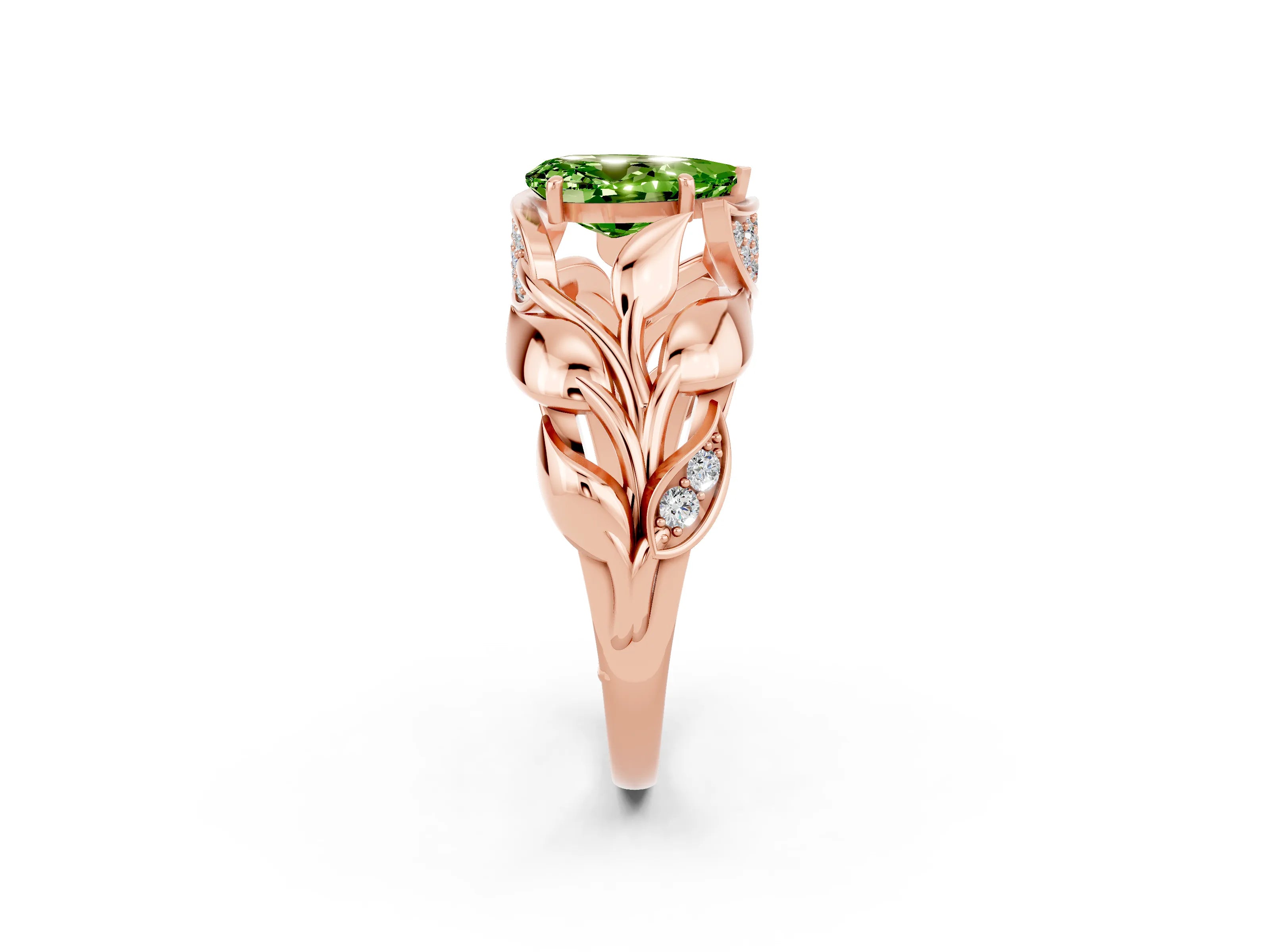 Rose gold Pear Cut Solitaire Leaf-Inspired Engagement Ring with Prong Setting_2