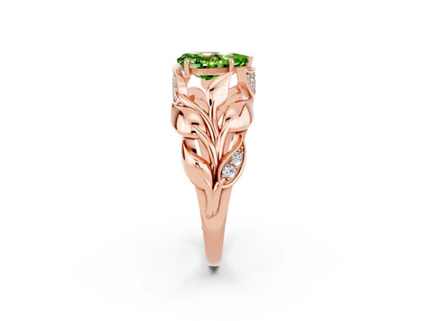 Rose gold Pear Cut Solitaire Leaf-Inspired Engagement Ring with Prong Setting_2