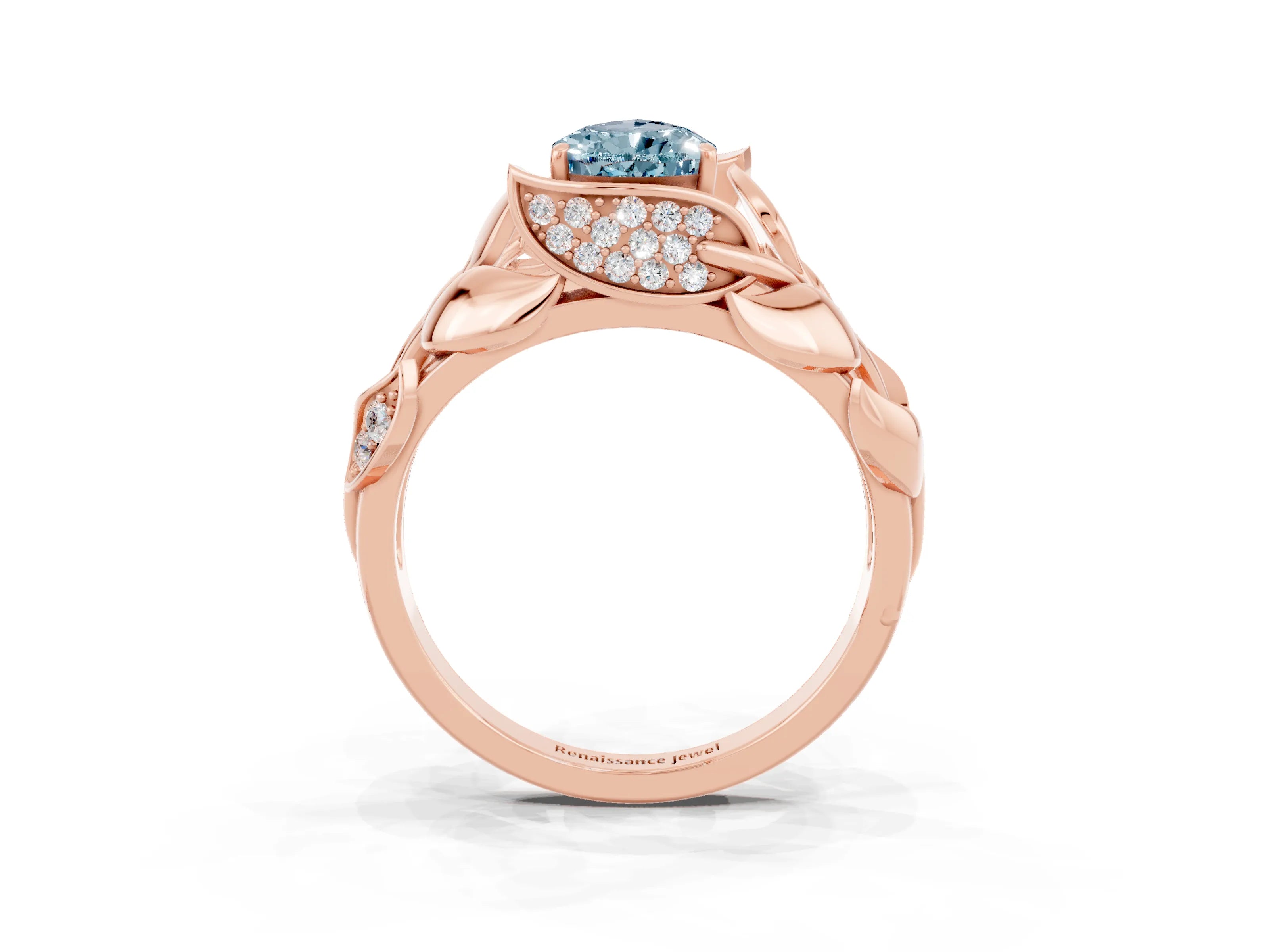 Rose gold Pear Cut Solitaire Leaf-Inspired Engagement Ring with Prong Setting_3