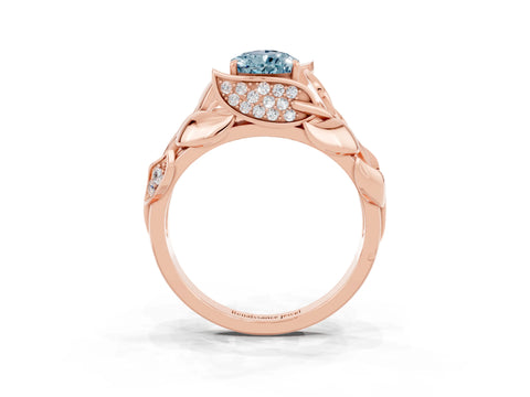 Rose gold Pear Cut Solitaire Leaf-Inspired Engagement Ring with Prong Setting_3