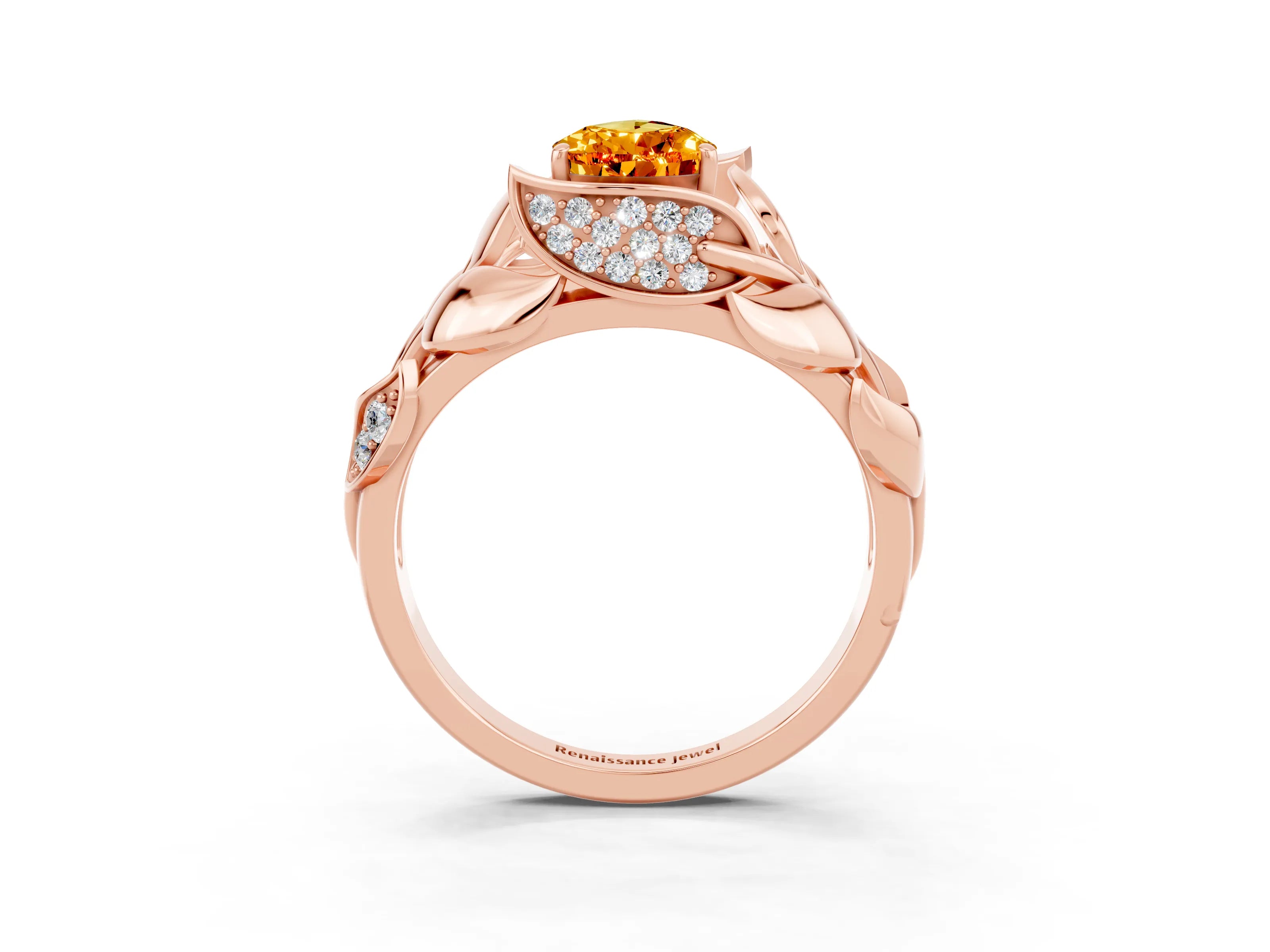 Rose gold Pear Cut Solitaire Leaf-Inspired Engagement Ring with Prong Setting_3