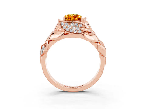 Rose gold Pear Cut Solitaire Leaf-Inspired Engagement Ring with Prong Setting_3