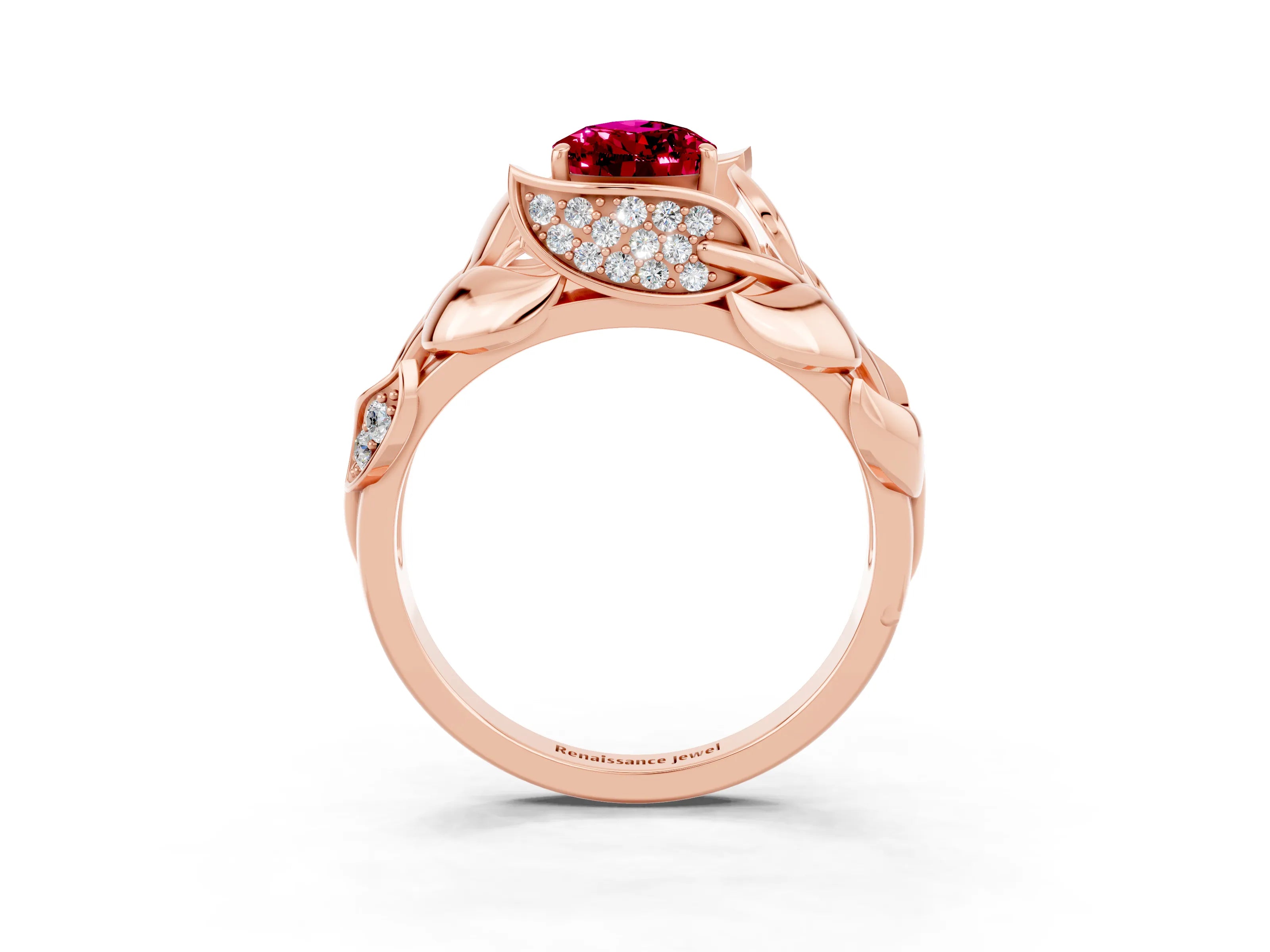 Rose gold Pear Cut Solitaire Leaf-Inspired Engagement Ring with Prong Setting_3