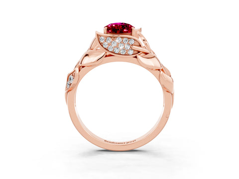 Rose gold Pear Cut Solitaire Leaf-Inspired Engagement Ring with Prong Setting_3
