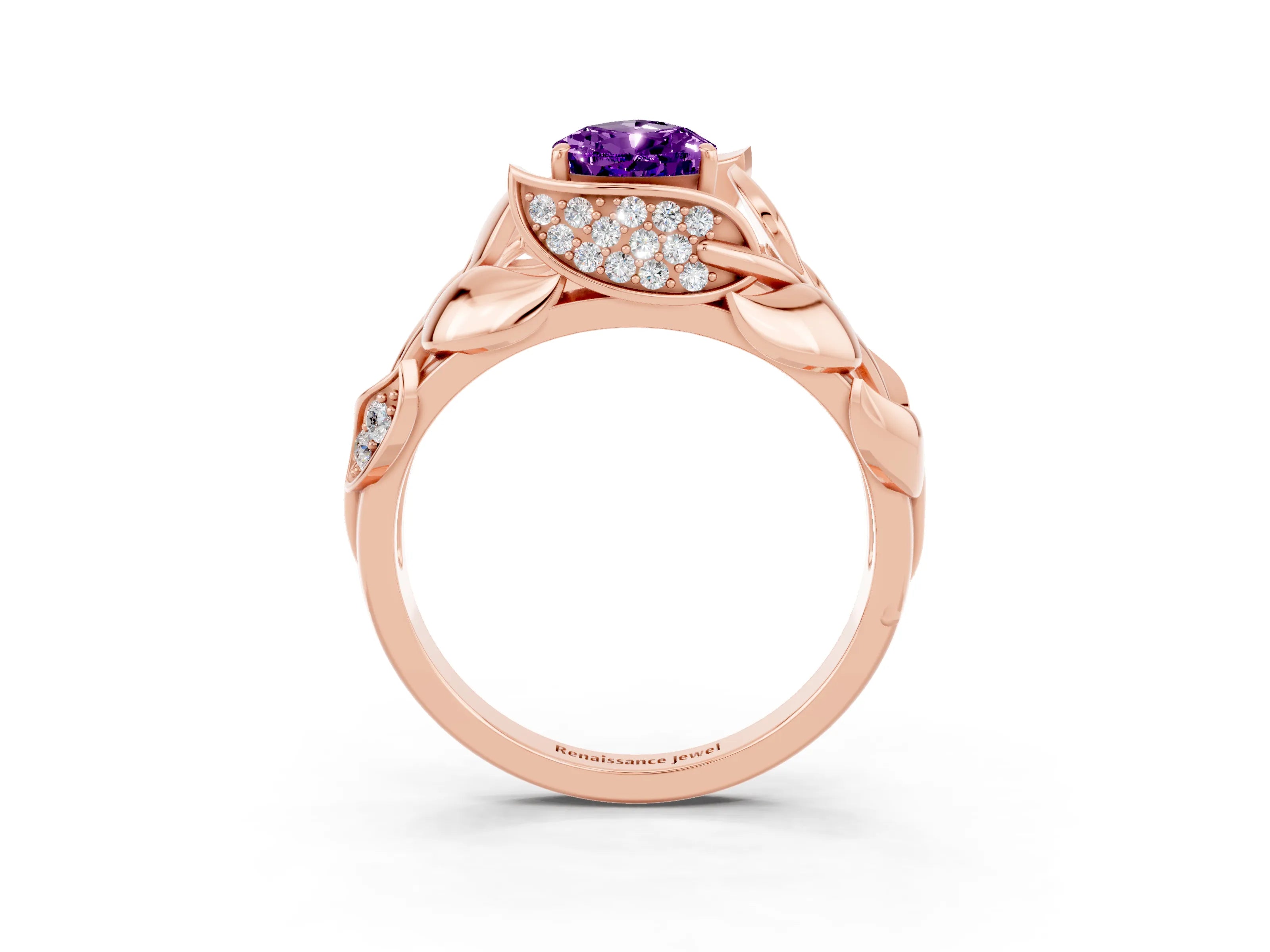 Rose gold Pear Cut Solitaire Leaf-Inspired Engagement Ring with Prong Setting_3