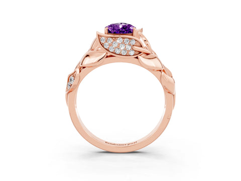 Rose gold Pear Cut Solitaire Leaf-Inspired Engagement Ring with Prong Setting_3