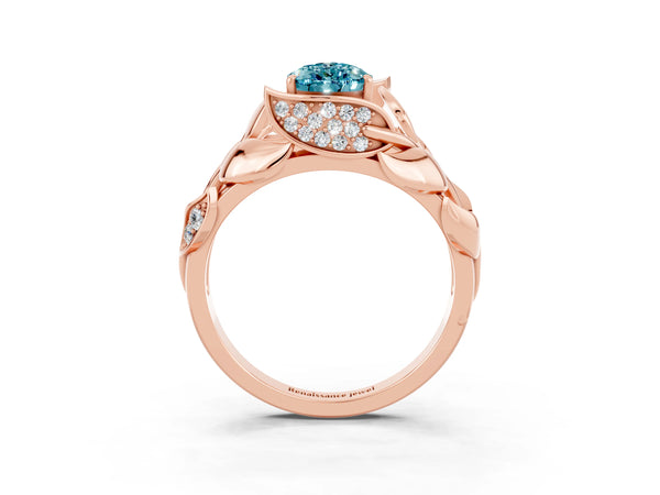 Rose gold Pear Cut Solitaire Leaf-Inspired Engagement Ring with Prong Setting