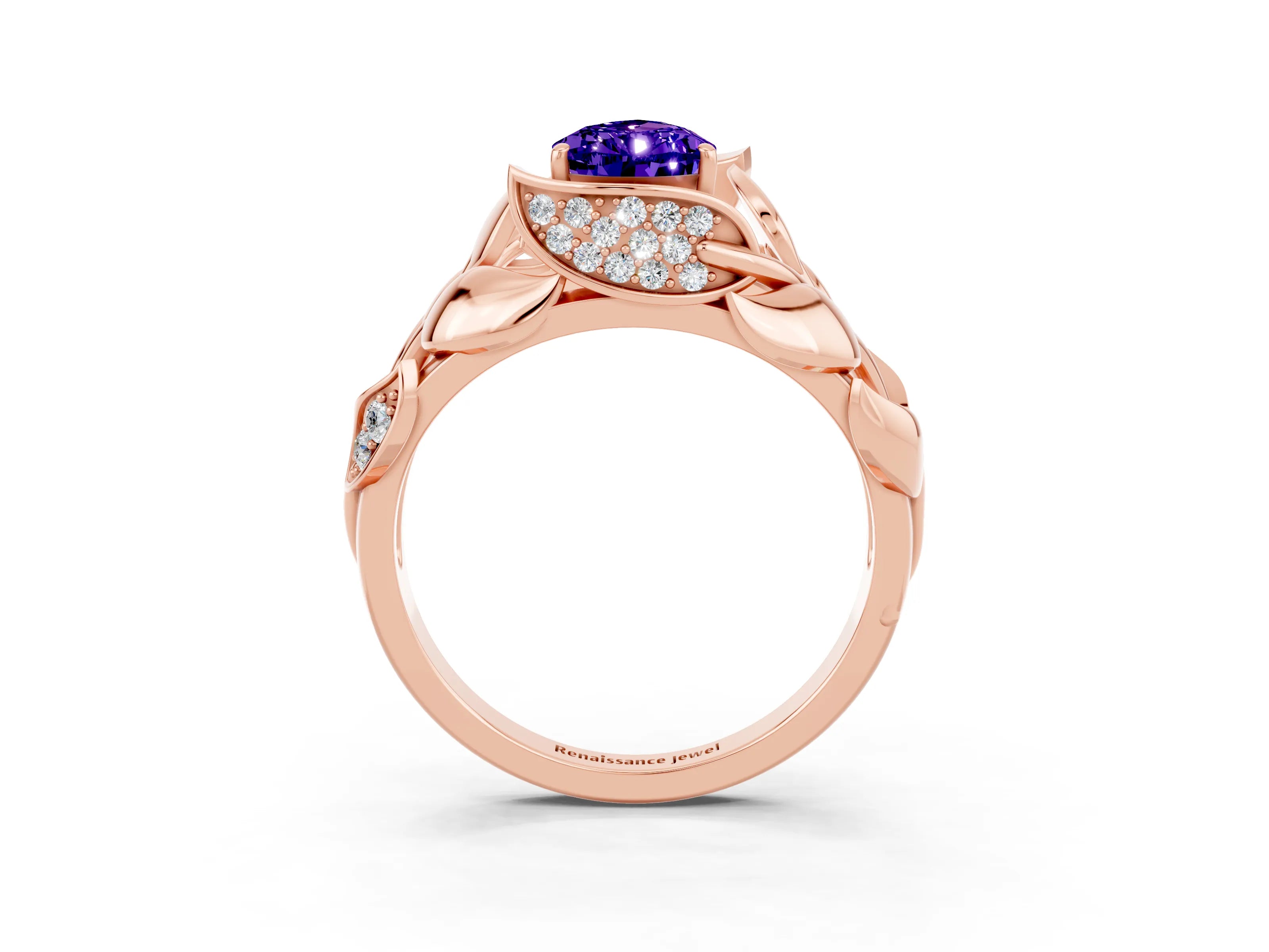Rose gold Pear Cut Solitaire Leaf-Inspired Engagement Ring with Prong Setting_3