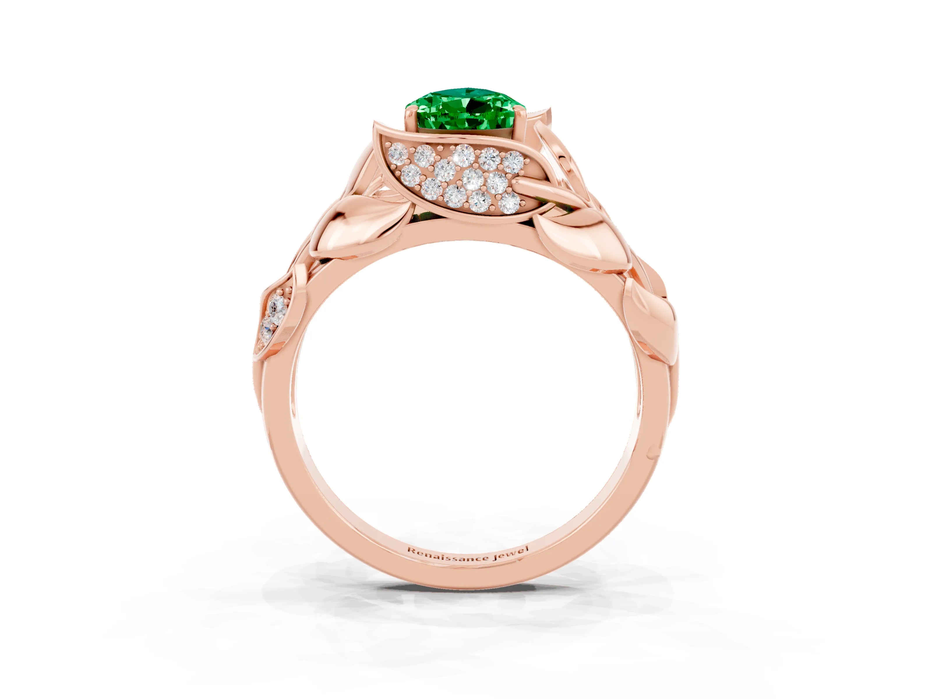 Rose gold Pear Cut Solitaire Leaf-Inspired Engagement Ring with Prong Setting_3