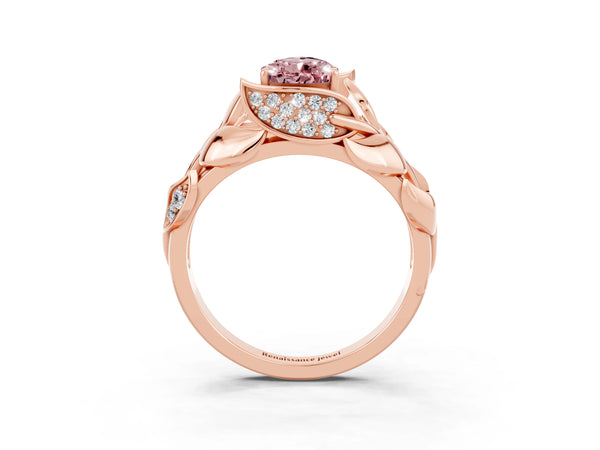 Rose gold Pear Cut Solitaire Leaf-Inspired Engagement Ring with Prong Setting