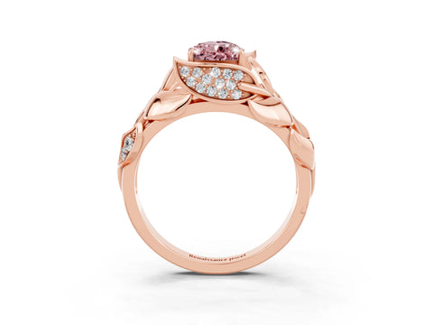 Rose gold Pear Cut Solitaire Leaf-Inspired Engagement Ring with Prong Setting_3