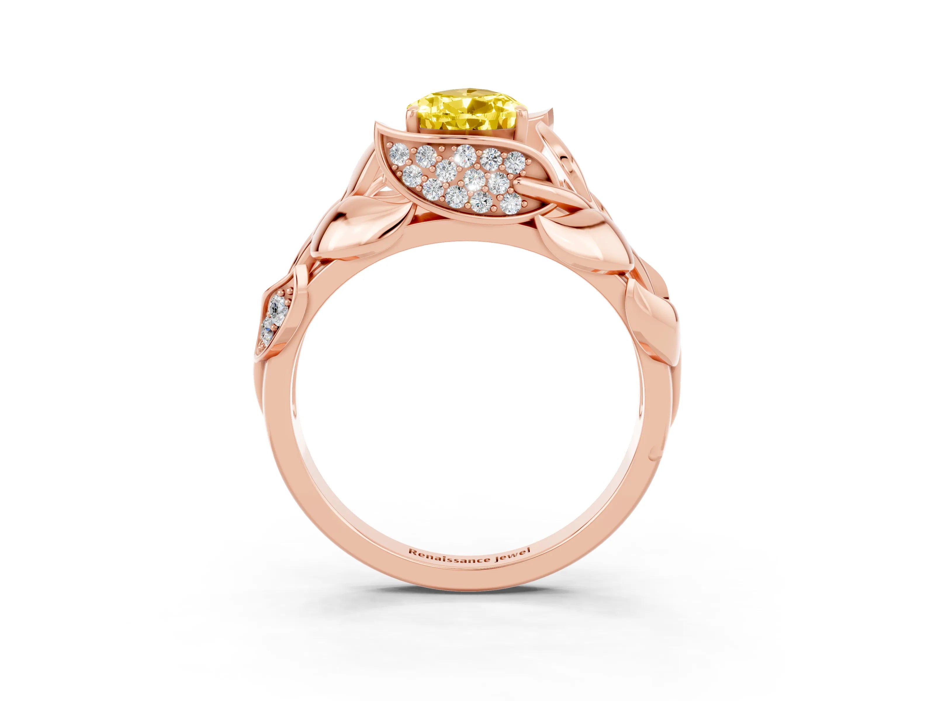 Rose gold Pear Cut Solitaire Leaf-Inspired Engagement Ring with Prong Setting_3