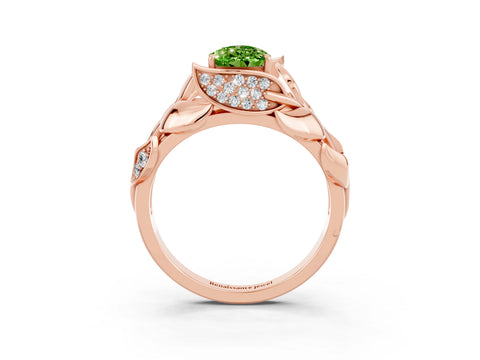 Rose gold Pear Cut Solitaire Leaf-Inspired Engagement Ring with Prong Setting_3