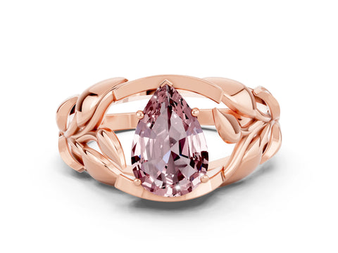 Rose gold Pear Cut Solitaire Leaf-Inspired Engagement Ring with Prong Setting