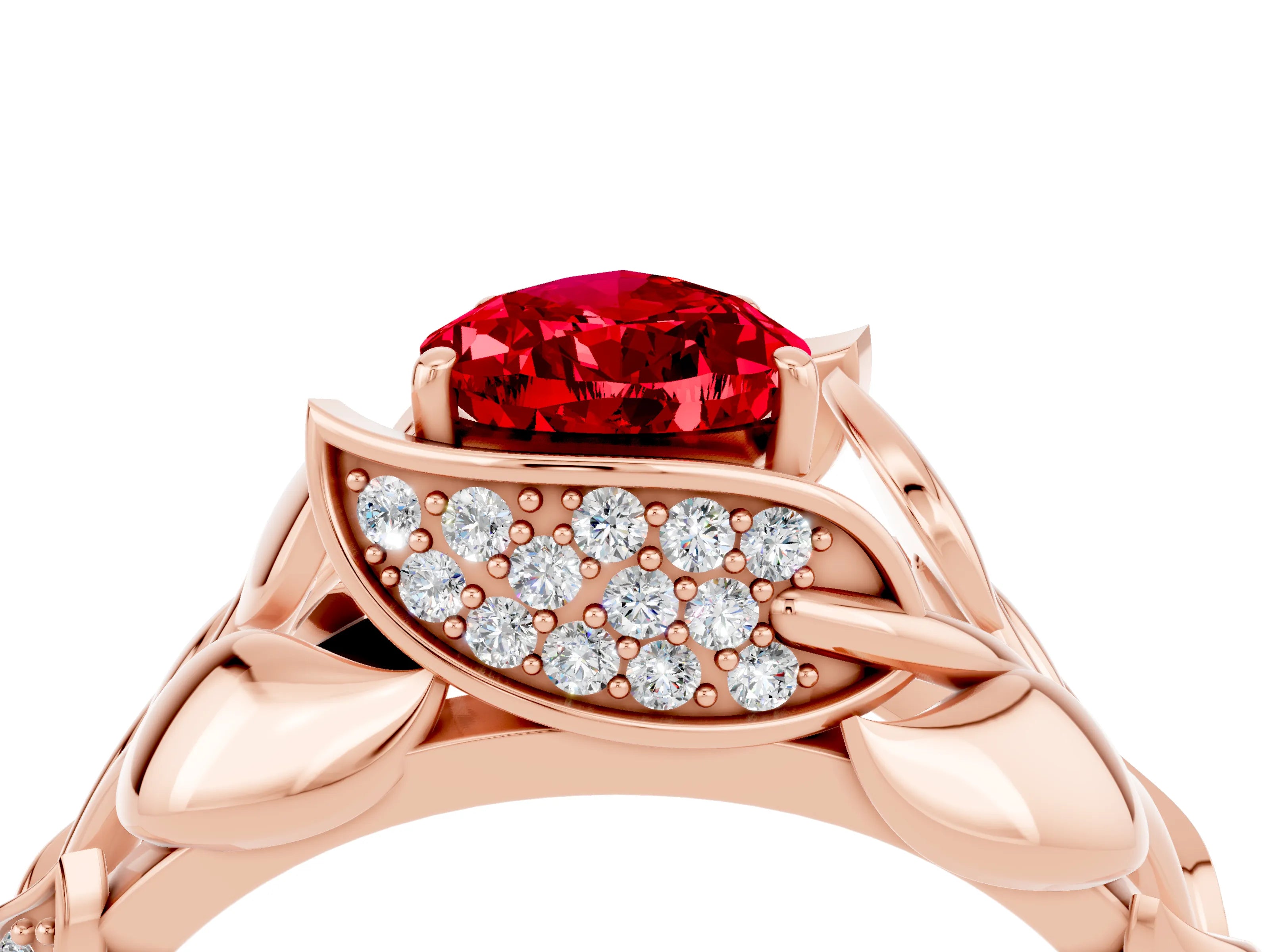 Rose gold Pear Cut Solitaire Leaf-Inspired Engagement Ring with Prong Setting_4