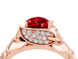 Rose gold Pear Cut Solitaire Leaf-Inspired Engagement Ring with Prong Setting_4