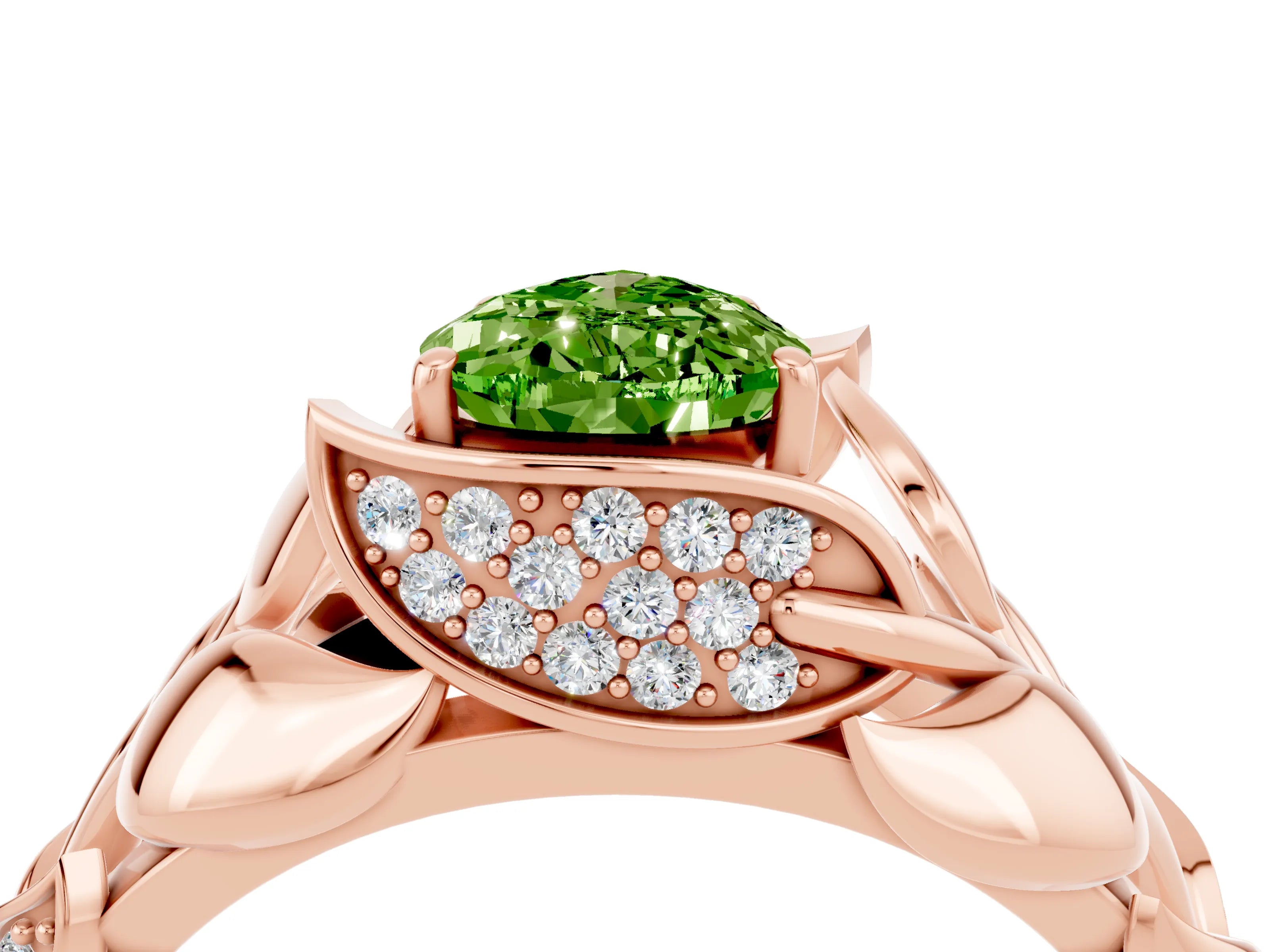 Rose gold Pear Cut Solitaire Leaf-Inspired Engagement Ring with Prong Setting_4